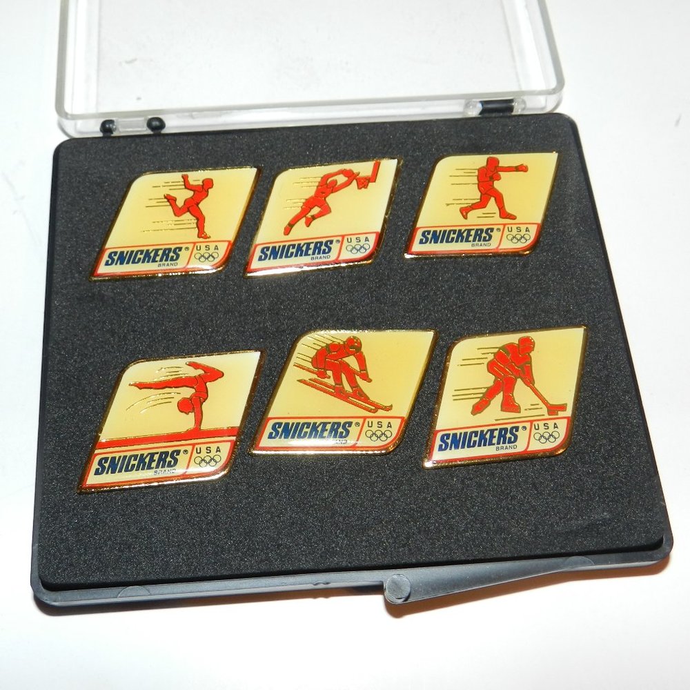 VTG SNICKERS OLYMPIC COLLECTORS PINS SET OF 6---1991